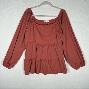 Perfect‎ Peach smoked Coral Top Long Sleeve  Size XL Boho